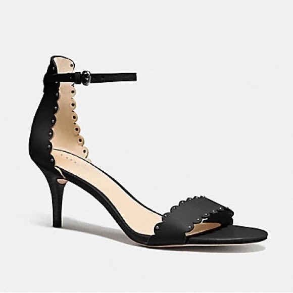 Coach Shoes - Coach Leather Monica Black Kitten Heel Sandal, Sz 7